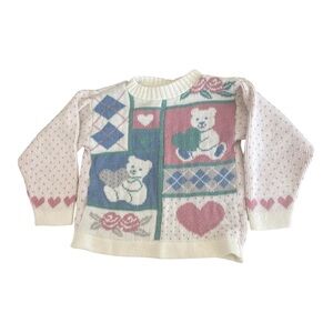 Vintage Metrix Pullover Sweater Crew Neck Kawaii Teddy Bear Knit Kids Size 5/6